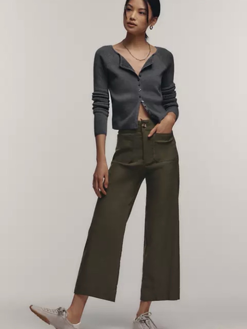 Maeve Wide-Leg Utility Pants in Olive Green